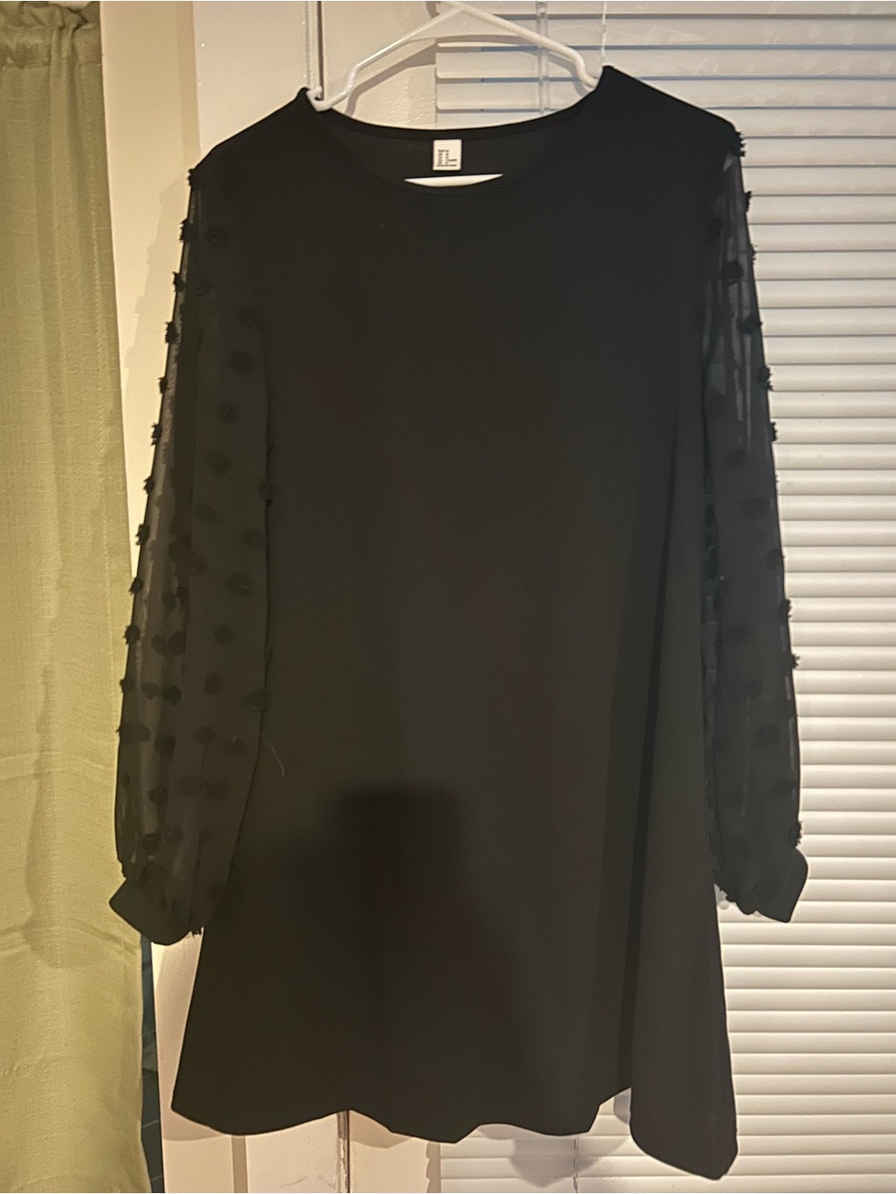 H&M Black Mini Dress with Sheer Polka-Dot Sleeves